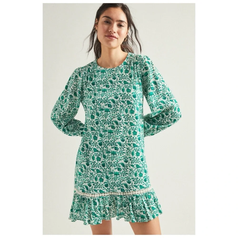 NWOT Anthropologie Beau Mini Dress in Dark Green  Size Small